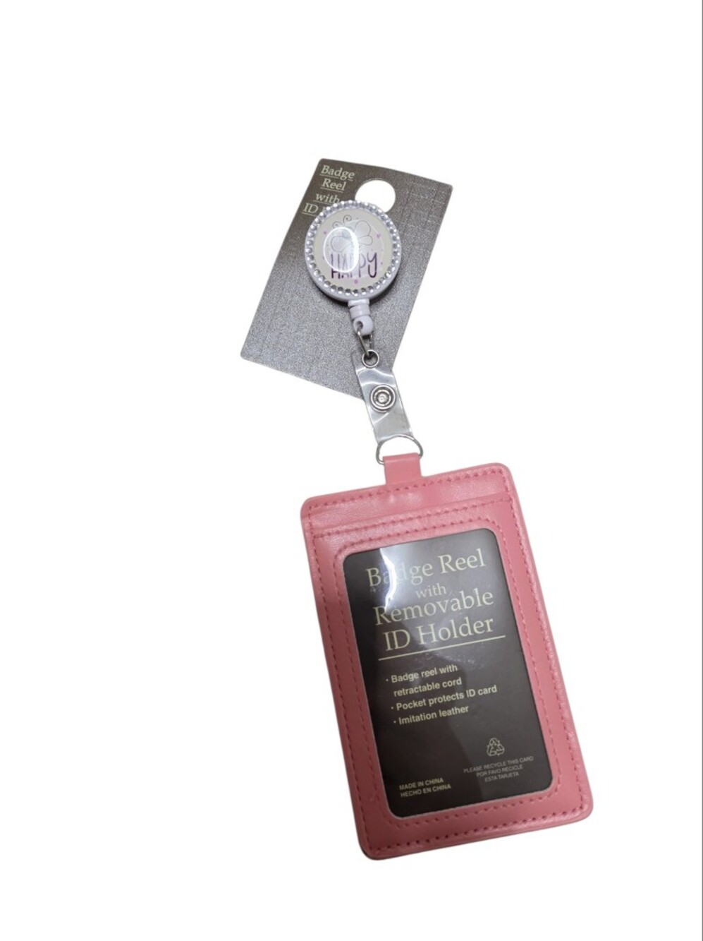 Pink ID Card Holder with Decorative Badge Reel